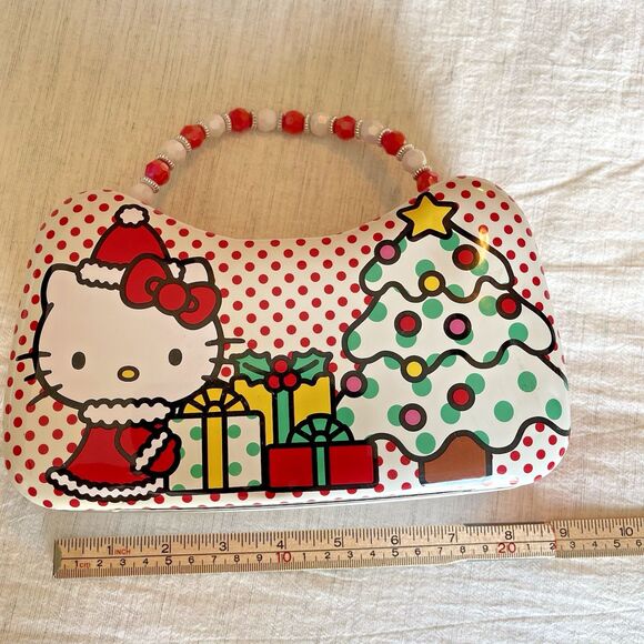 Hello Kitty Christmas Holiday Tin Purse Beaded Handle by Sanrio 2023 - Picture 2 of 5
